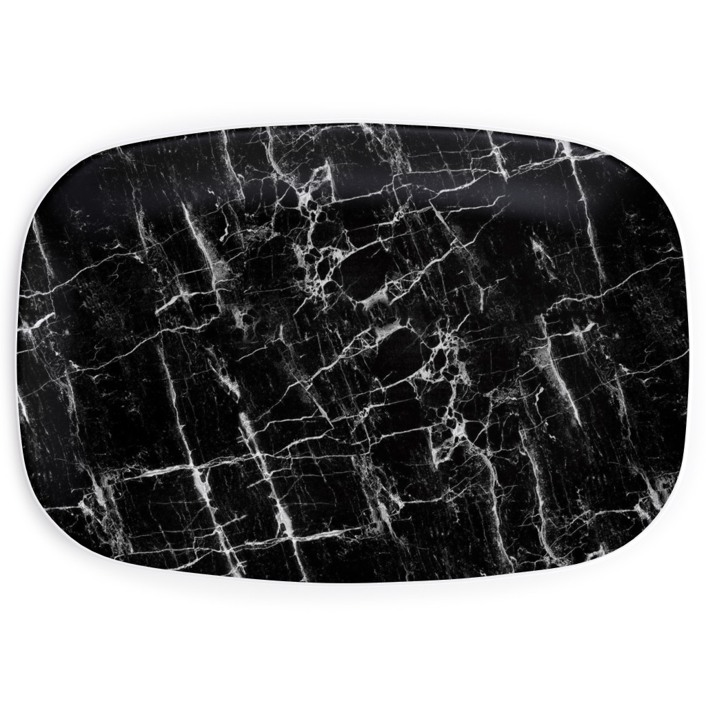 Cracked Black Marble Serving Platter, Black, Black
