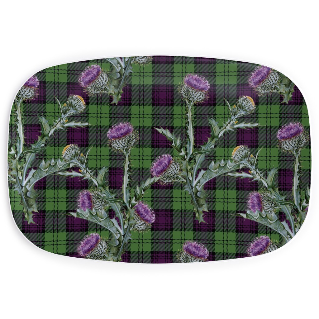 Feochadan Tartan - Green and Purple Serving Platter, Green, Classic Green
