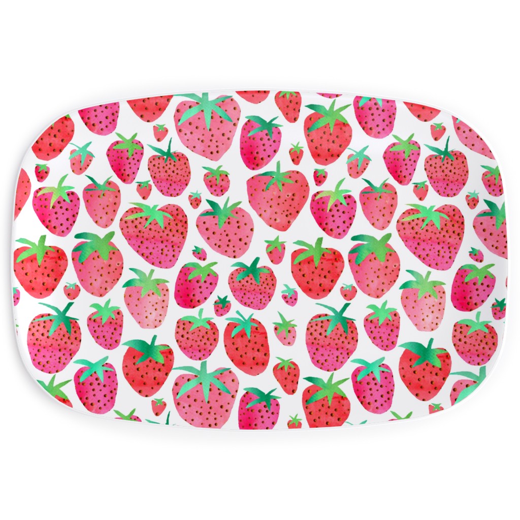 Watercolour Strawberries Serving Platter, Pink, Bright Pink