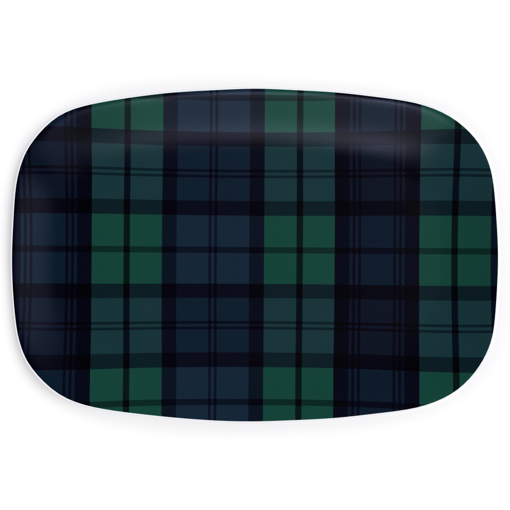 Dark Green Plaid Serving Platter, Green