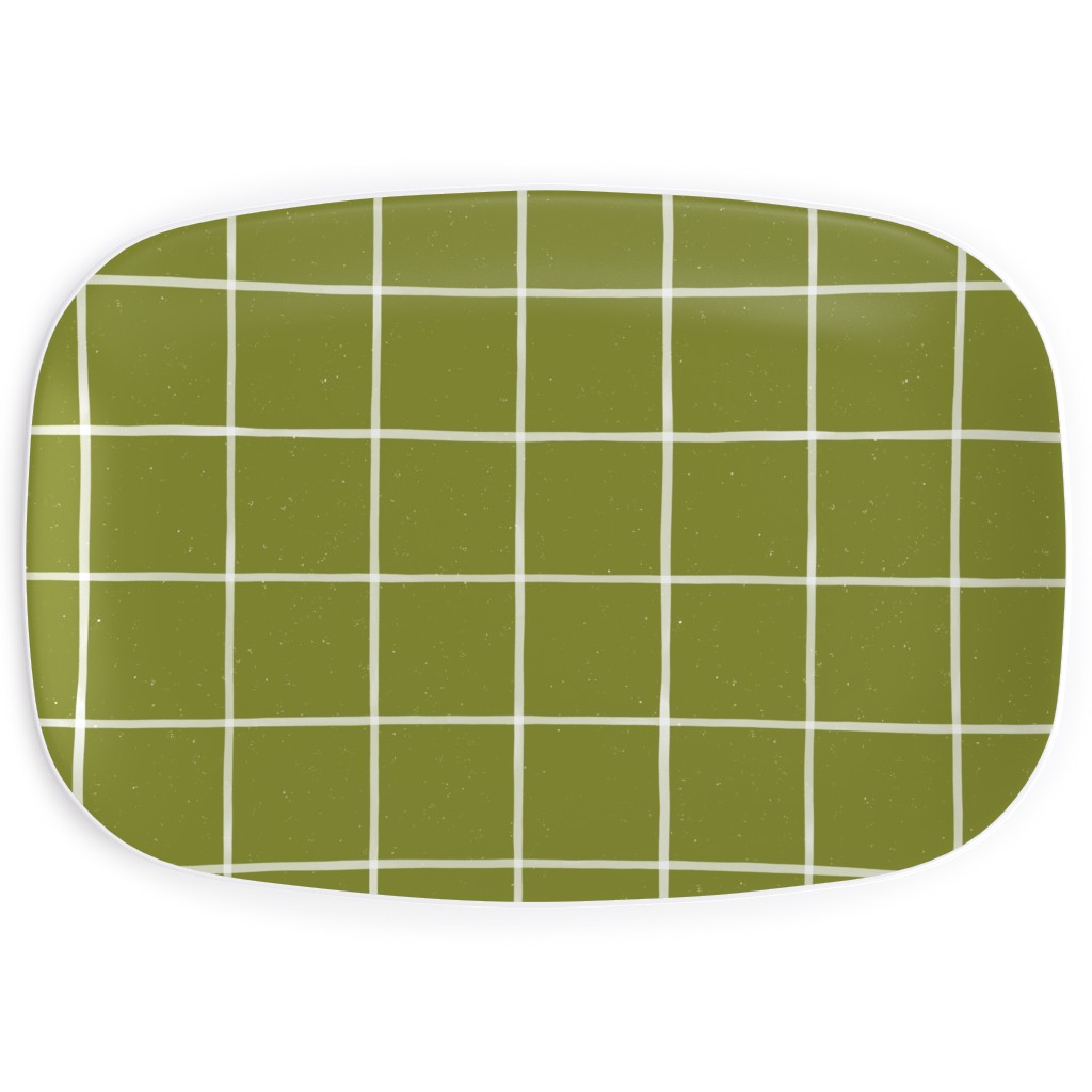Watercolor Windowpane - Green Serving Platter, Green