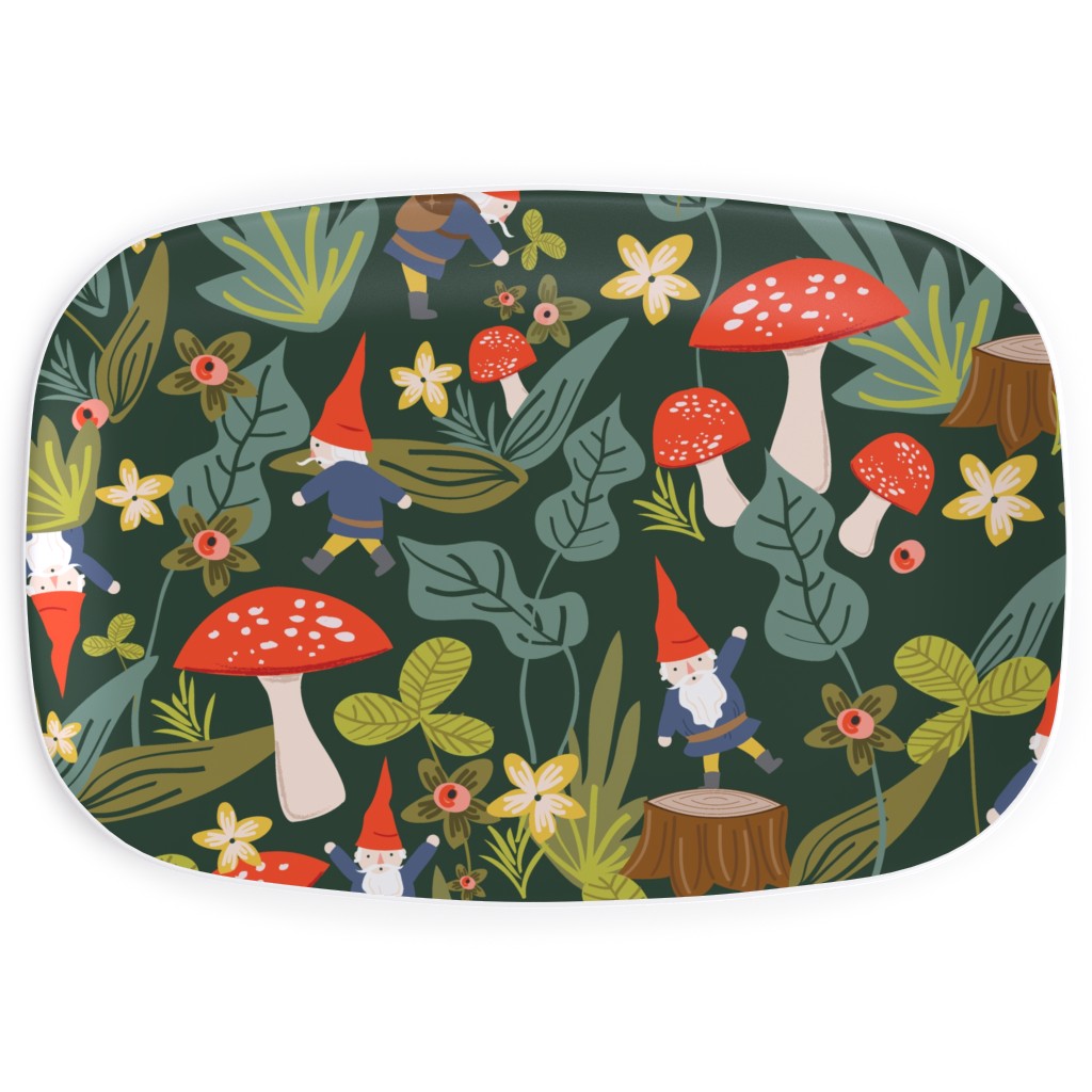 Woodland Gnomes & Mushrooms - Green Serving Platter, Green