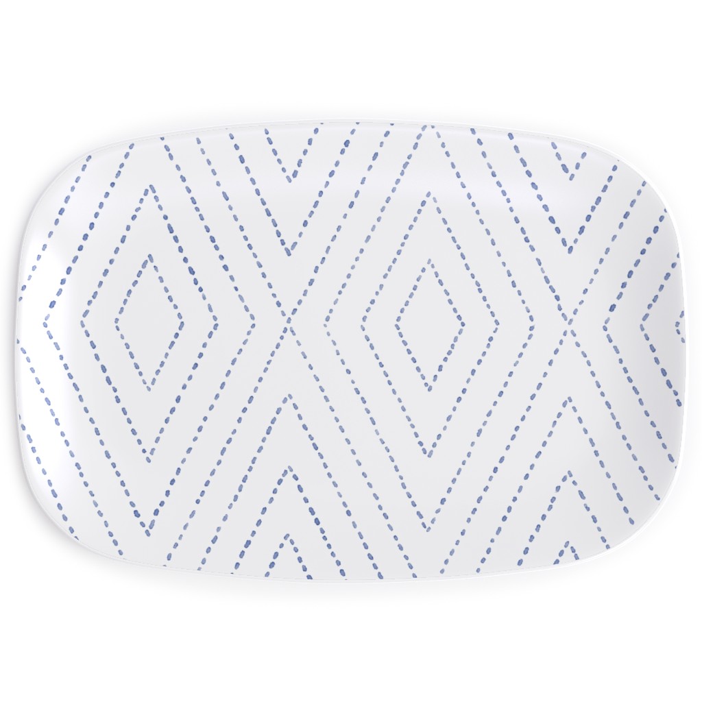 Painted Diamond Dash Serving Platter, White