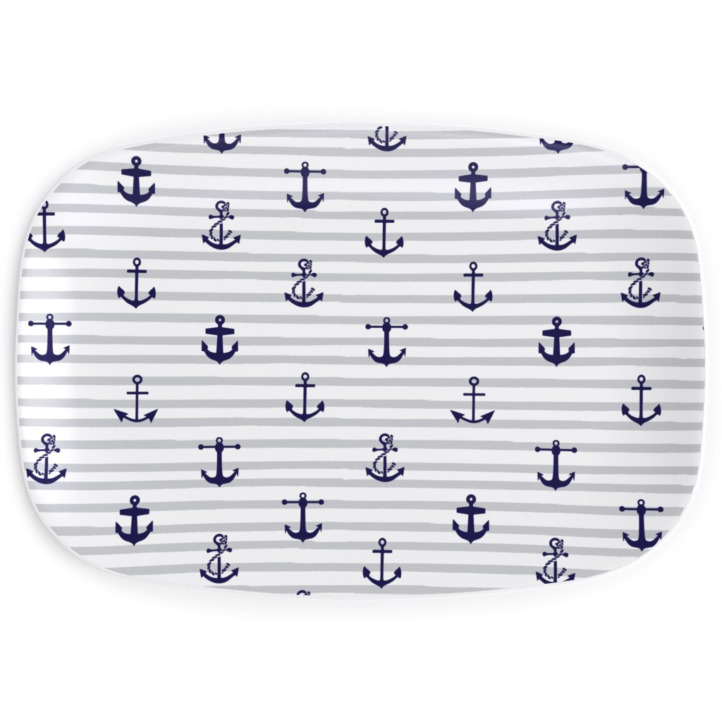 Anchors Away - Black on Gray Stripes Serving Platter | Shutterfly