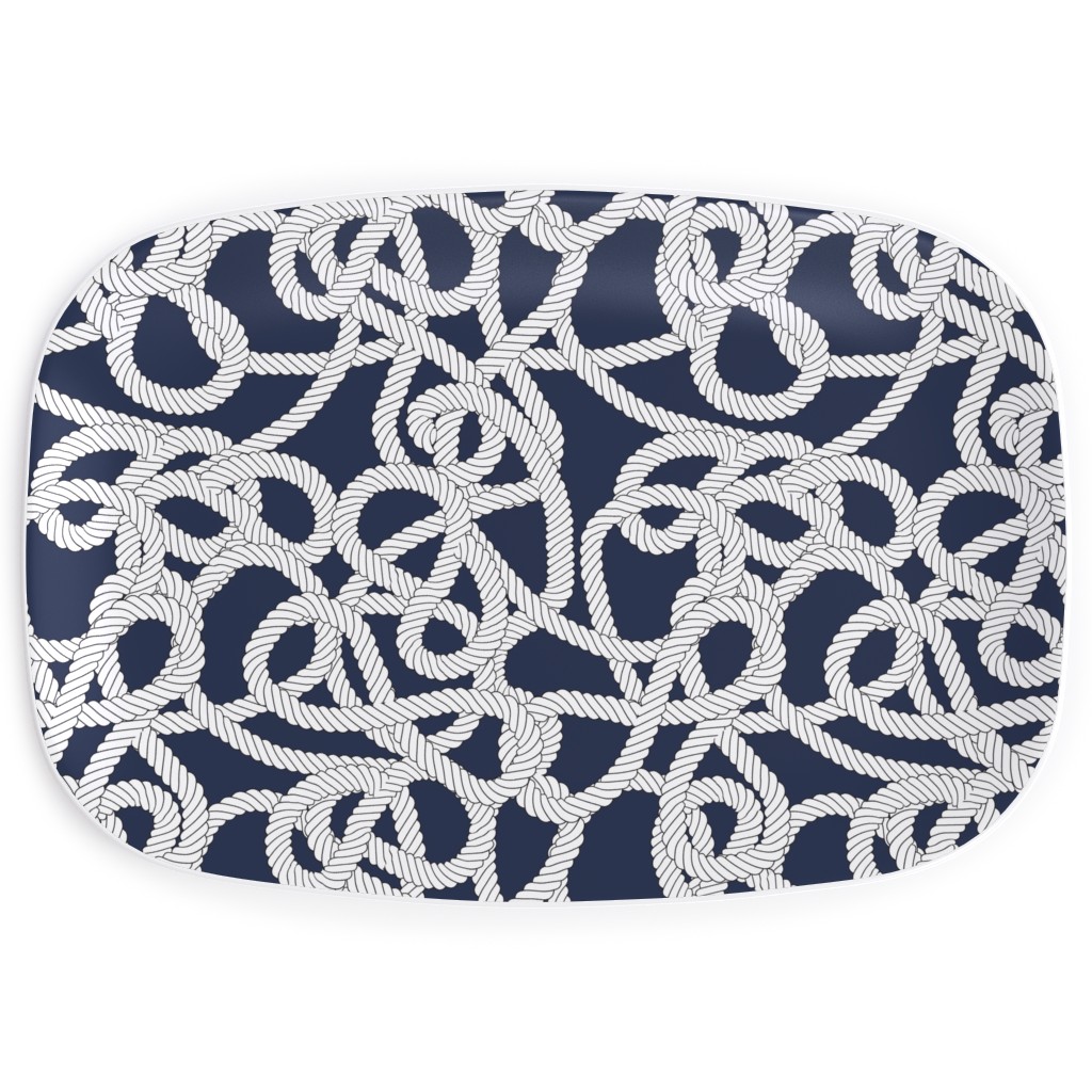 Nautical Rope Knots in Navy Serving Platter, Blue