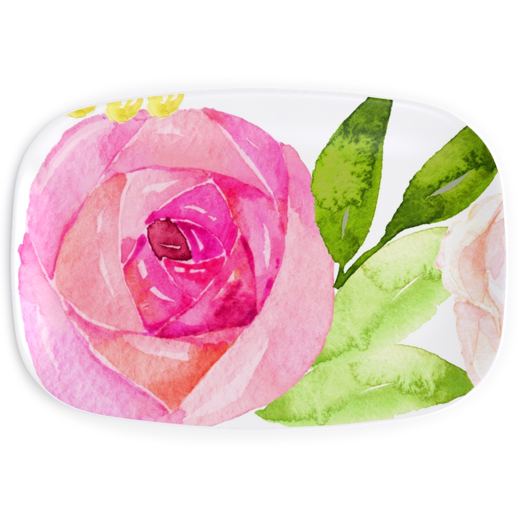 Spring Peonies, Roses, and Poppies - Pink Serving Platter, Pink