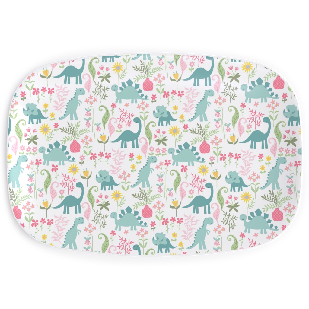 Dino Garden Serving Platter, Multicolor, White