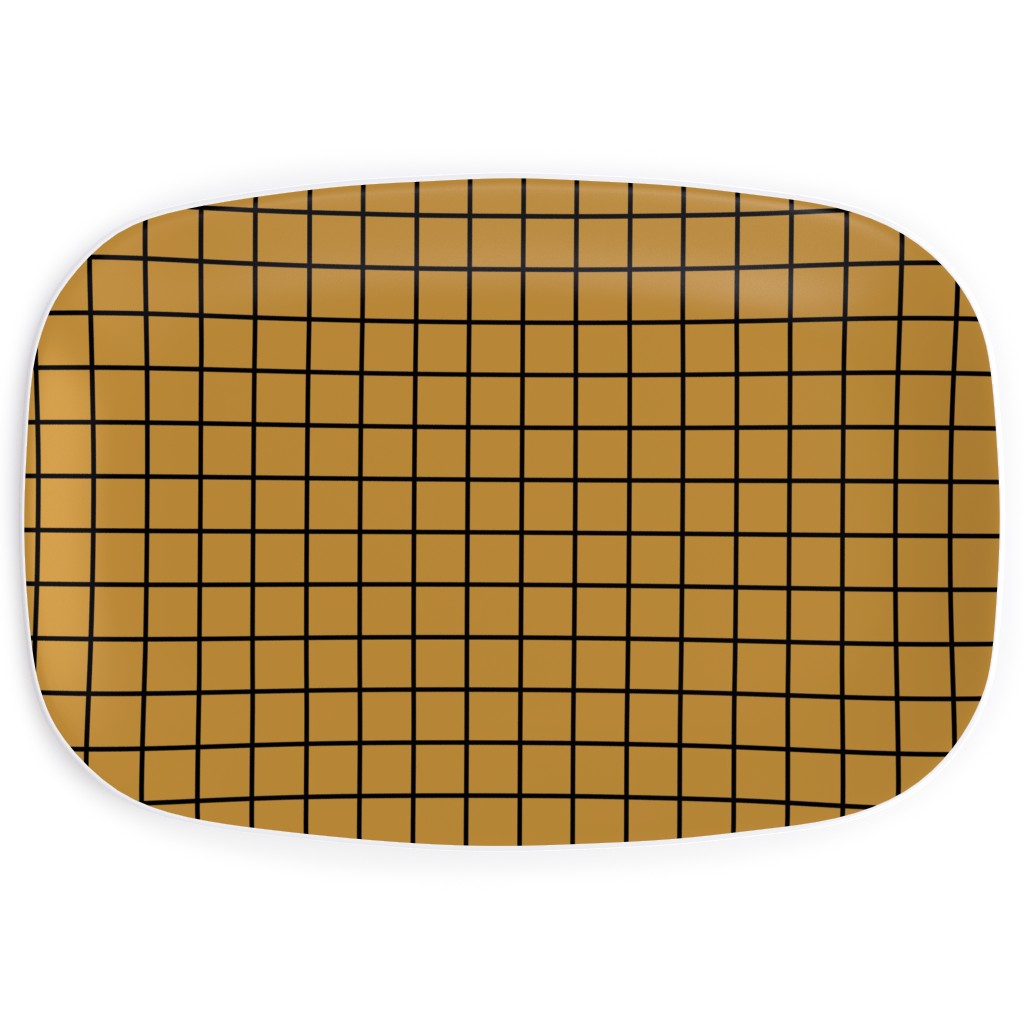 Square Grid Serving Platter, Brown
