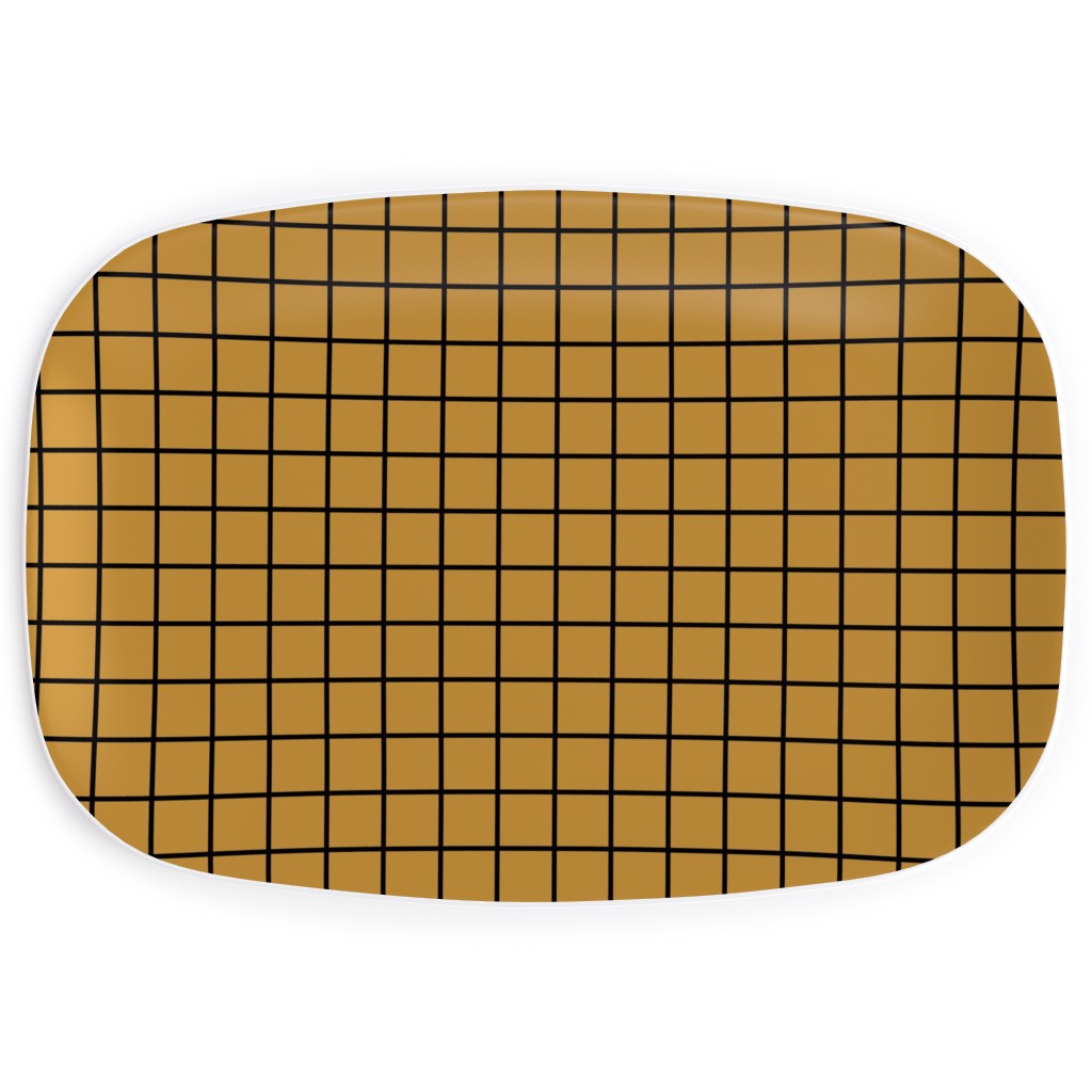 Square Grid Serving Platter, Brown, Golden