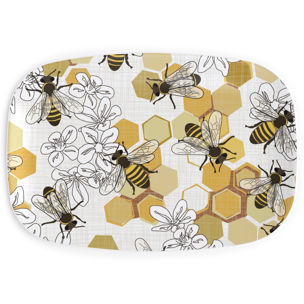 Save the Honey Bees - Yellow on White Serving Platter, Yellow