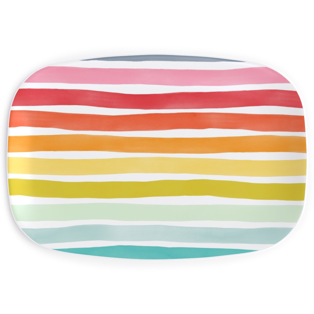 Imperfect Watercolor Stripes Serving Platter, Multicolor, White