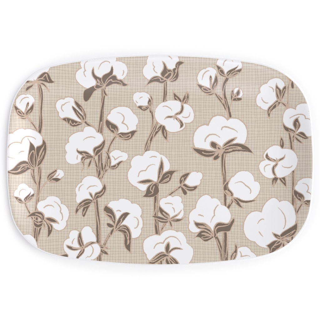 Cotton Stalk Stripe - Brown Serving Platter, Beige, Pearl