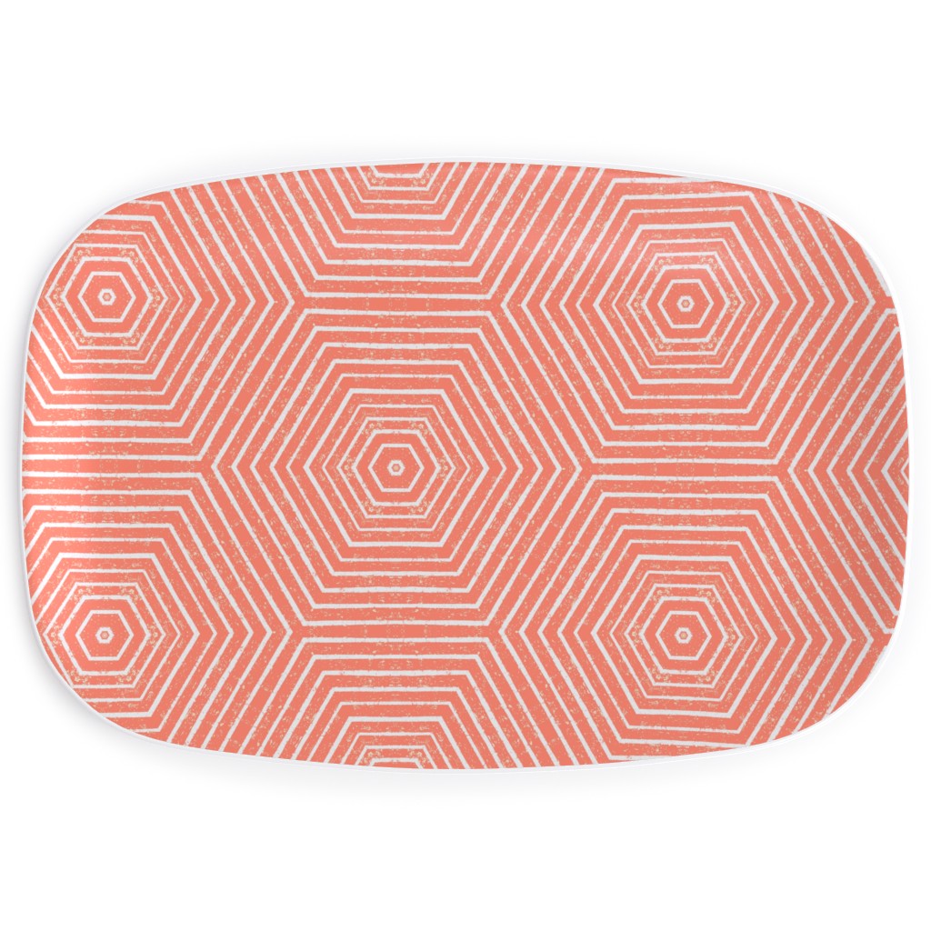 Concentric Hexagons Serving Platter, Orange