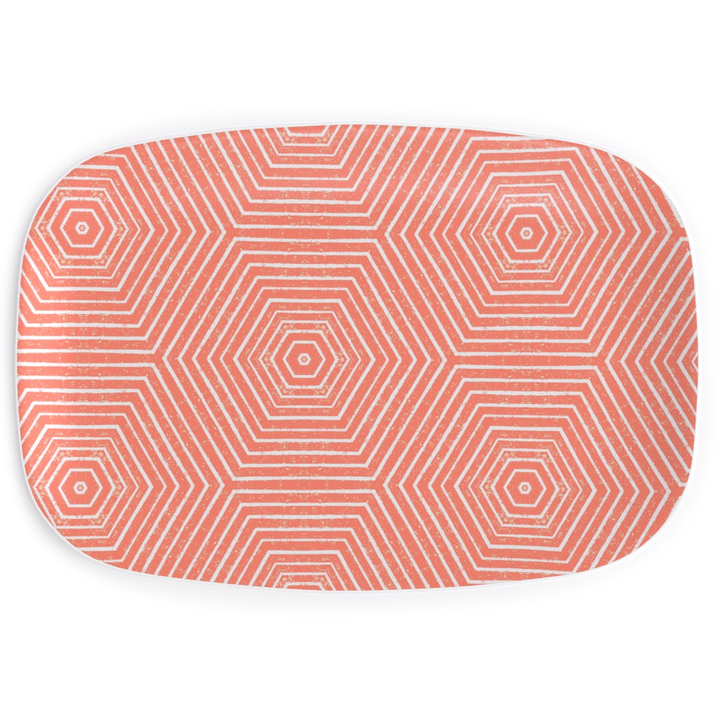 Concentric Hexagons Serving Platter, Orange, Dusk Pink