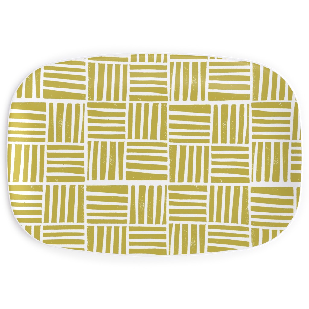 Thatch Stripe Grid - Yellow Serving Platter, Yellow