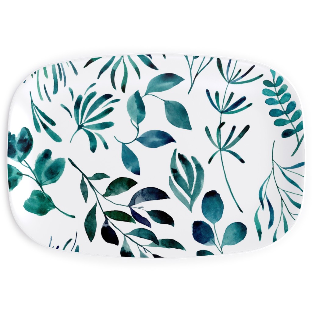 Leaves Nature Botanical Prints Serving Platter, Green, Tidal Wave