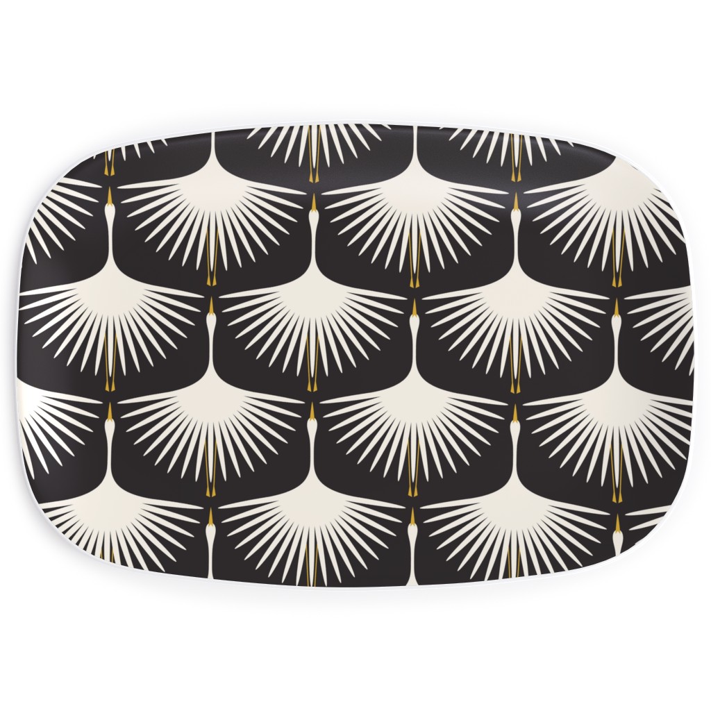 Art Deco Swans Serving Platter, Black