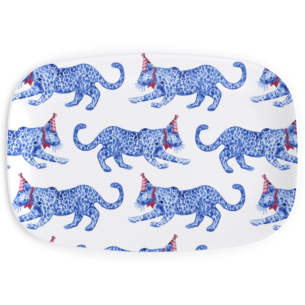 Party Leopards - Blue and Red Serving Platter, Blue