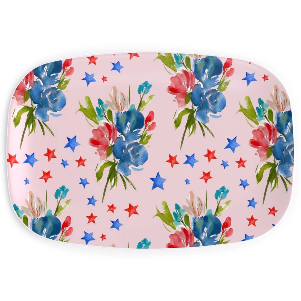 4th of July Florals - Pink Serving Platter, Pink