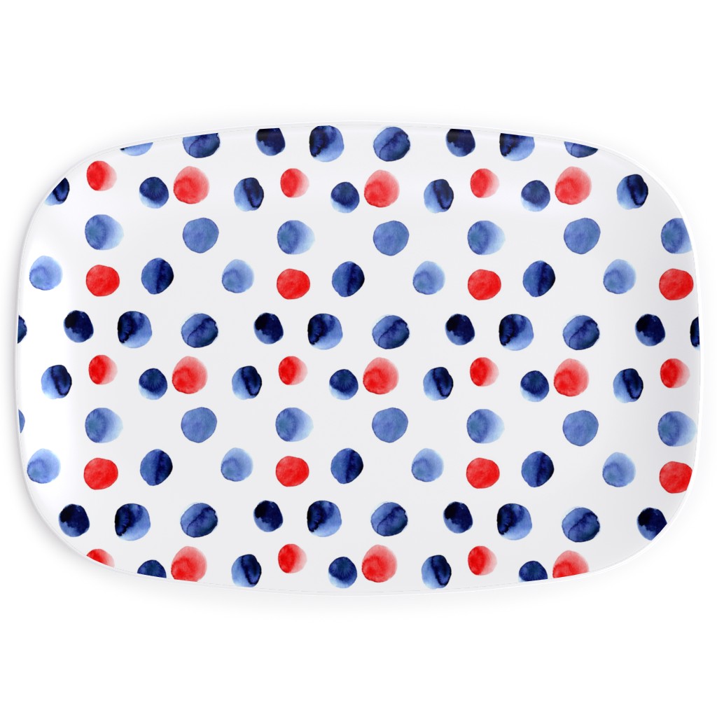Red and Blue Watercolor Dots Serving Platter, Blue, True Blue