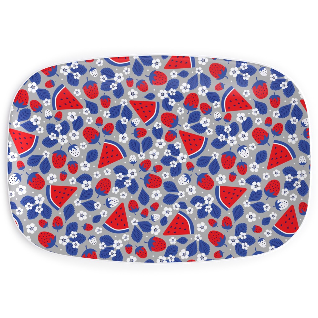Summer Strawberries and Melons - Red, White and Blue Serving Platter, Multicolor