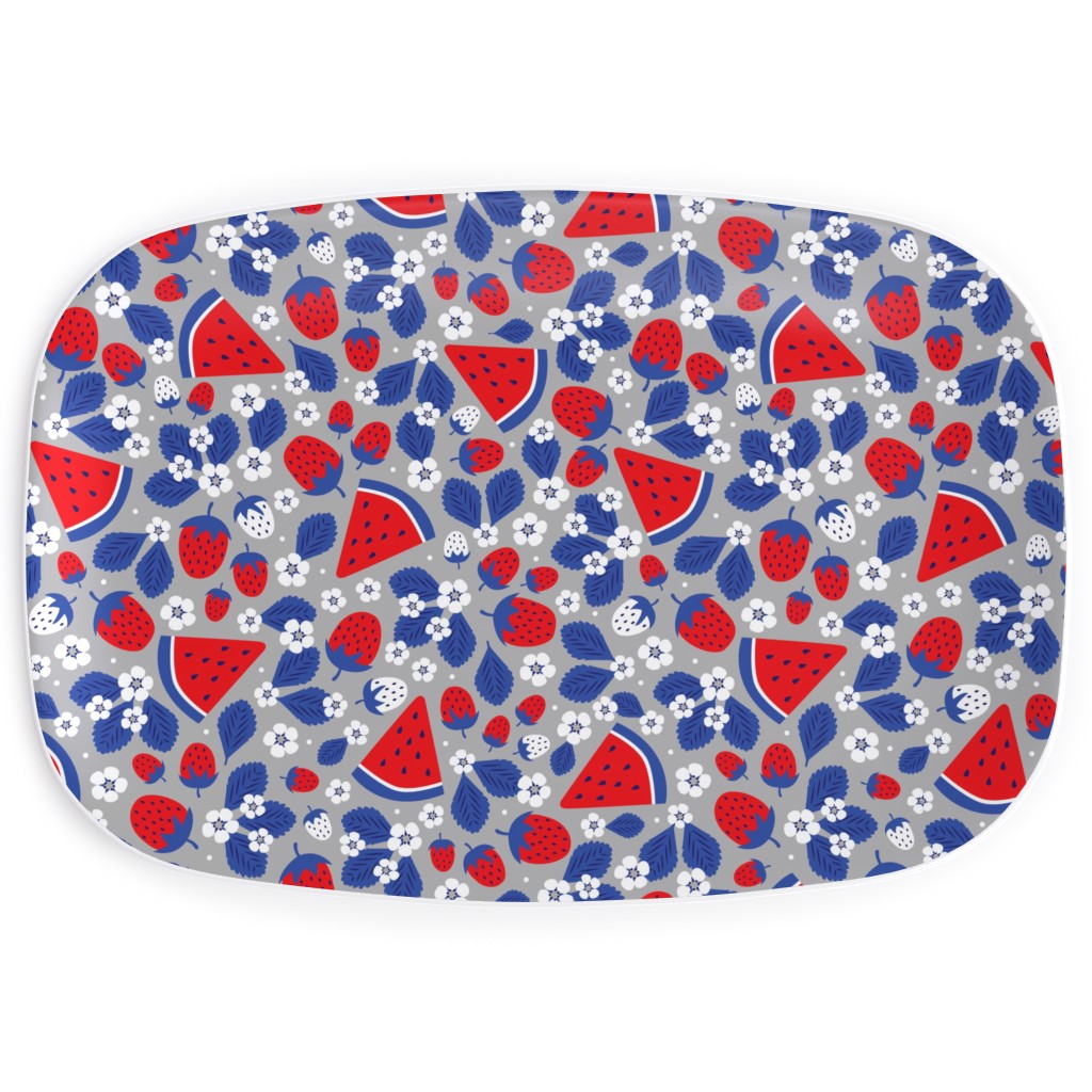 Summer Strawberries and Melons Red, White and Blue Serving Platter