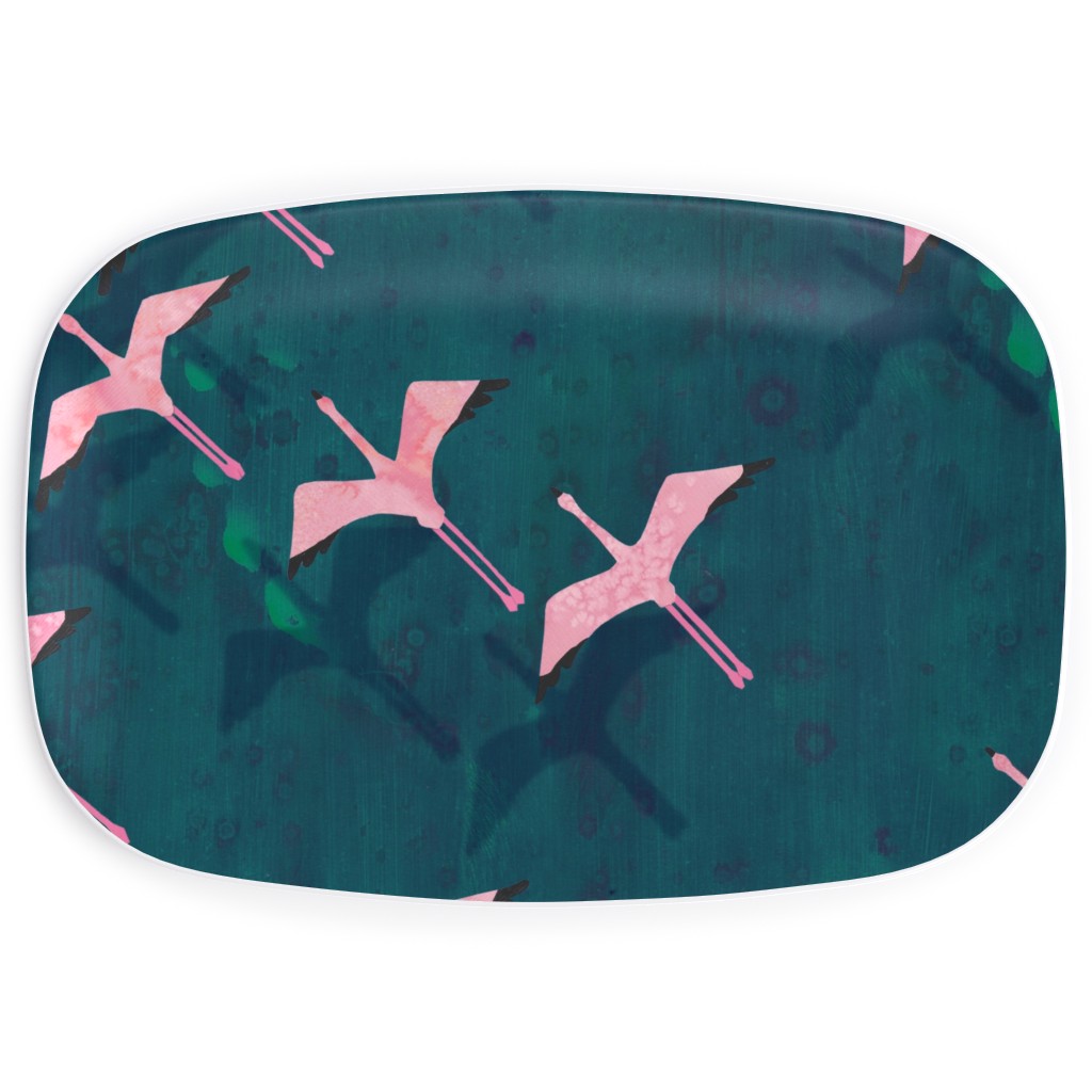 Flamingos Flying Serving Platter, Green