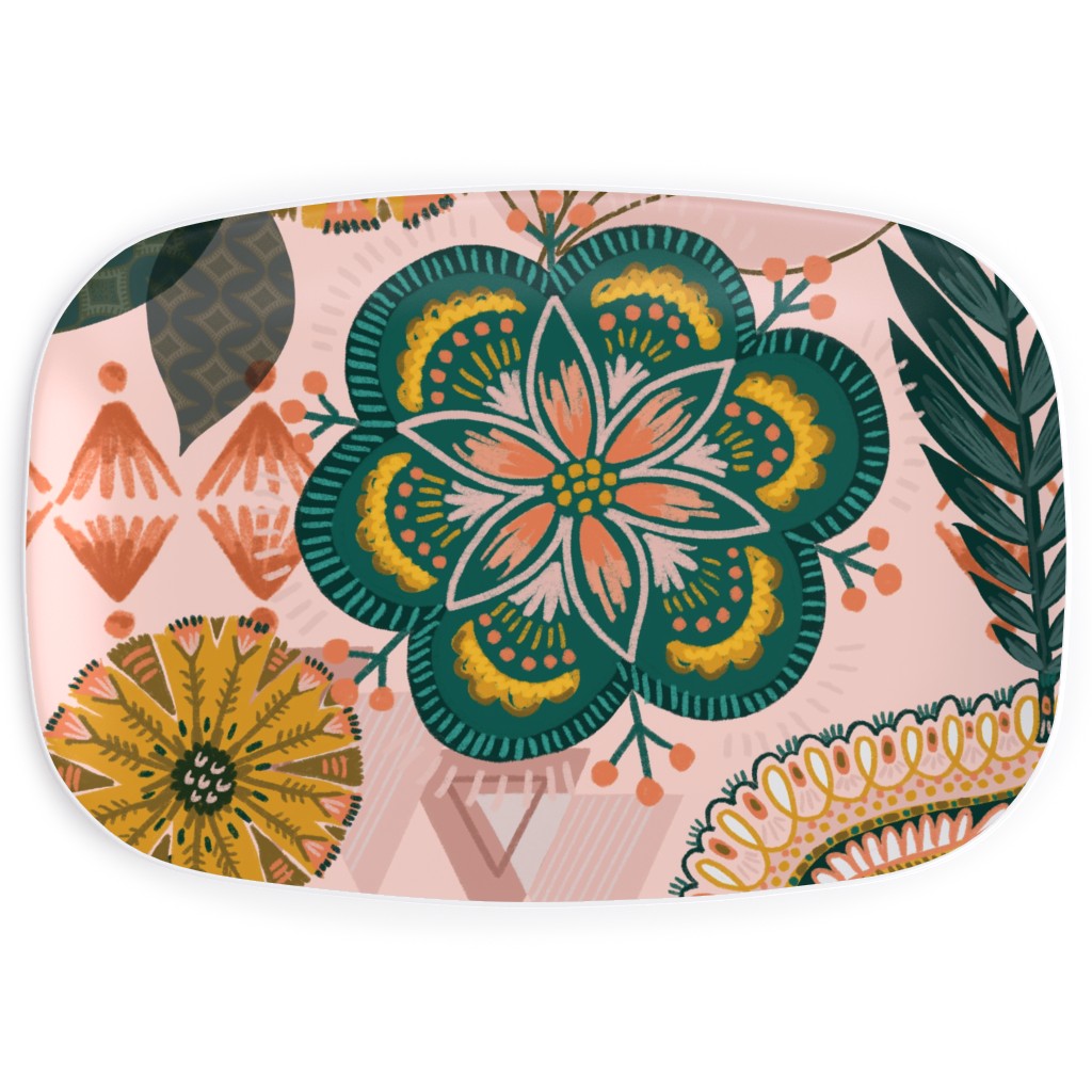 Boho Tropical - Floral - Pink Serving Platter, Multicolor