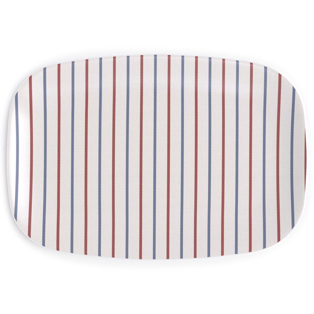 Baseball Ball Stitch Ticking Stripe on Soft Gray Serving Platter, Beige