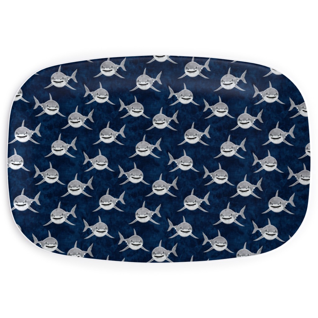 Great White Sharks - Blue Serving Platter, Blue