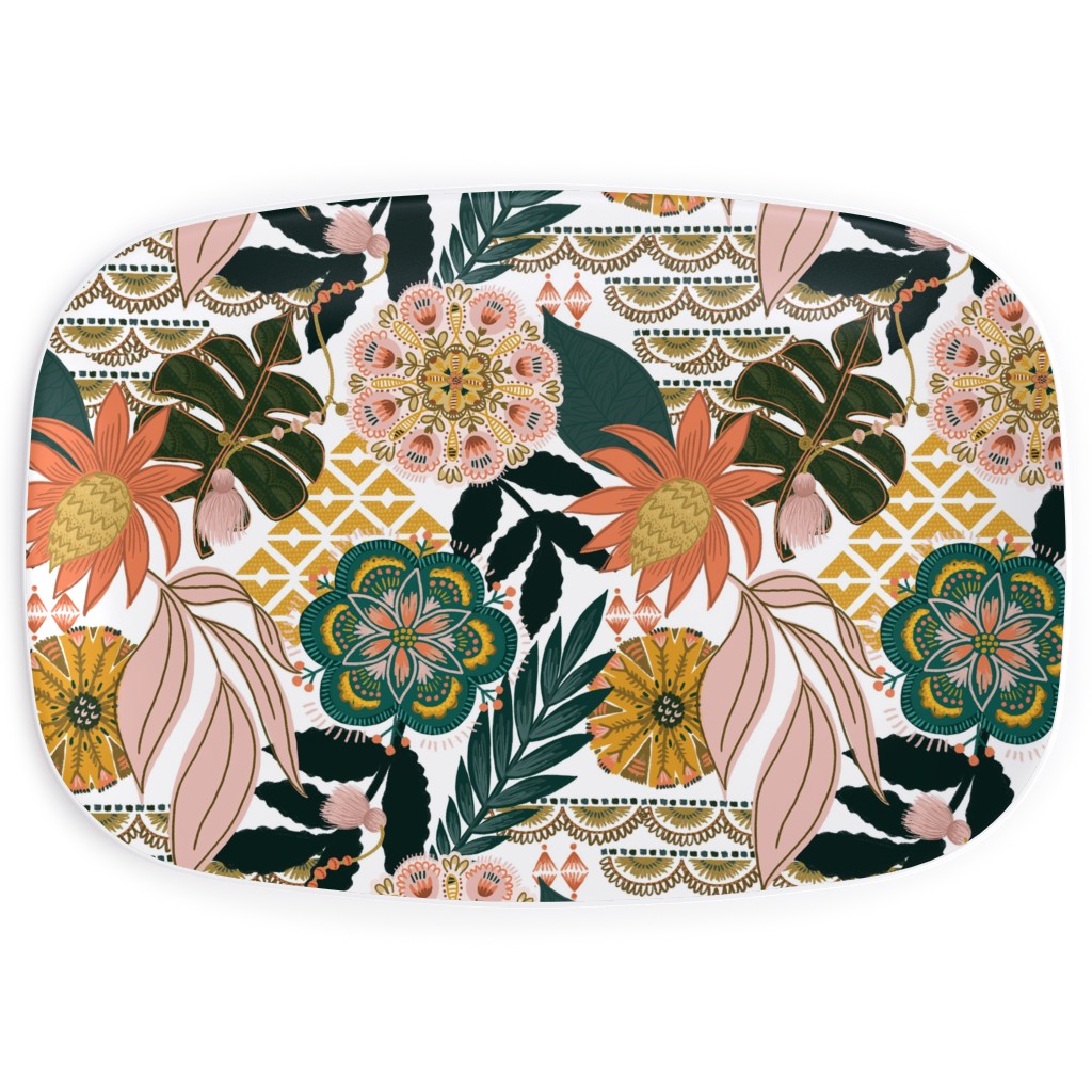 Boho Tropical - Floral - Multi Light Serving Platter, Multicolor
