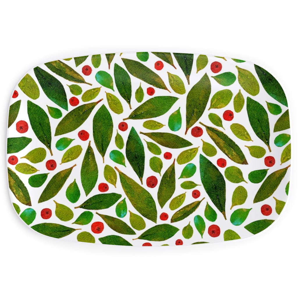 Holiday Greens and Berries Serving Platter, Green, Classic Green