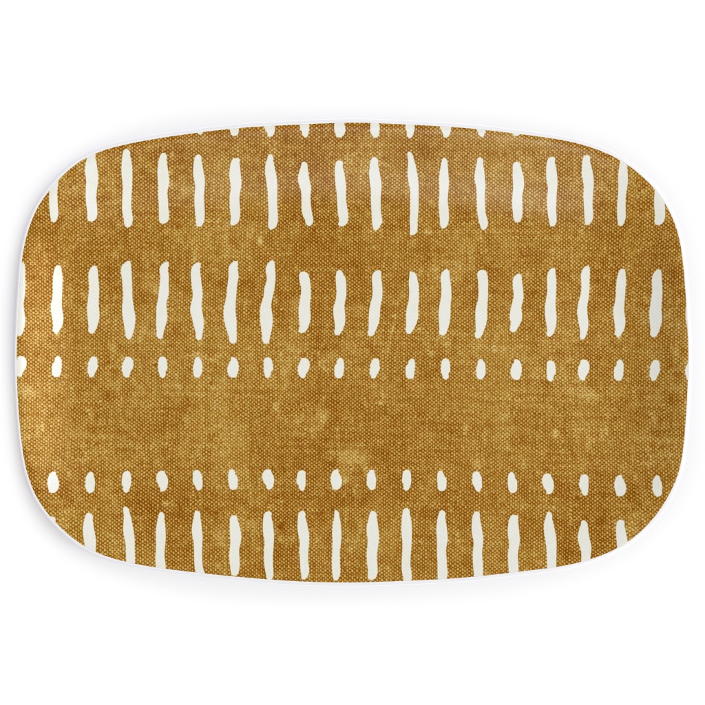Dash Dot Stripes Serving Platter, Yellow, Golden