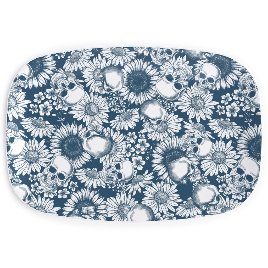 Floral Skull - Blue Serving Platter, Blue