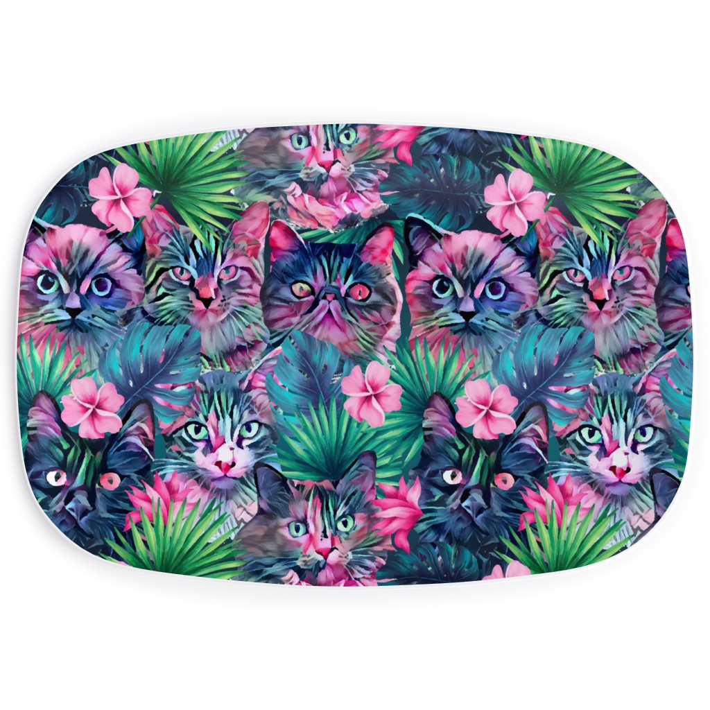 Summer Floral Cats - Multi Serving Platter, Multicolor