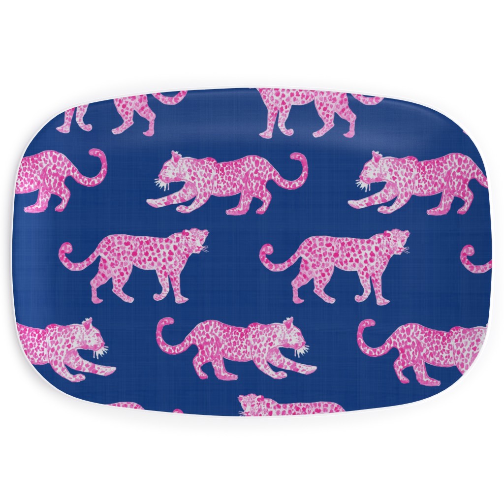 Leopard Parade Serving Platter, Blue