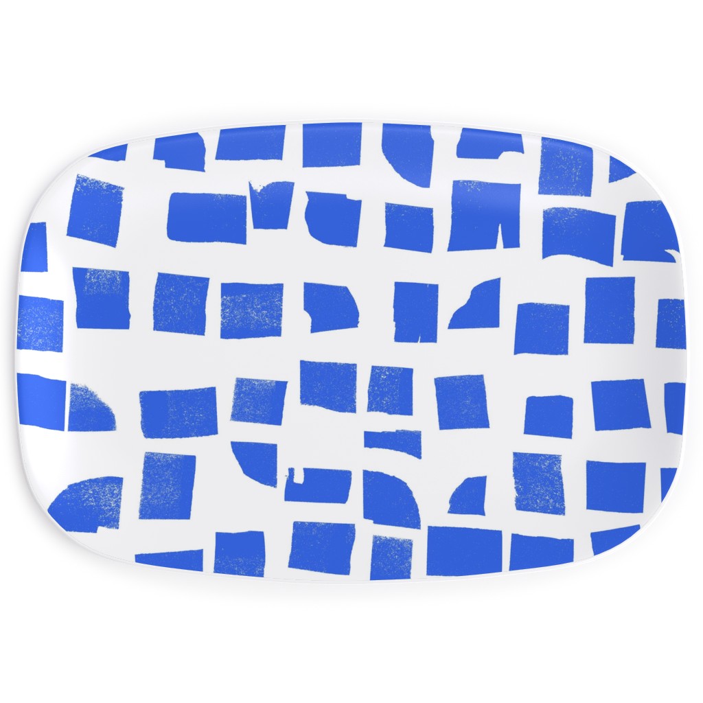 Blue Check Serving Platter, Blue, True Blue