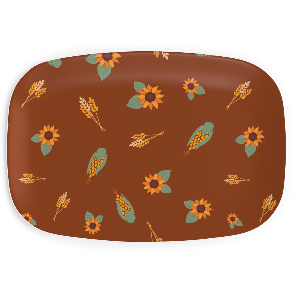 Corn & Sunflowers Serving Platter, Brown, Brown