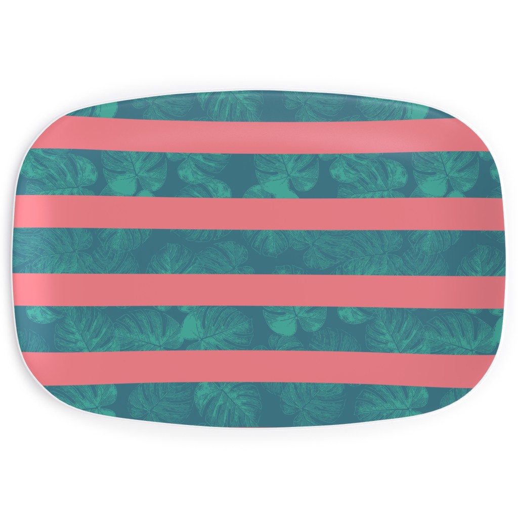 Monstera Leaf Stripes Serving Platter, Green, Classic Green