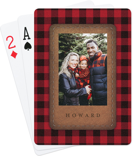 Leather Patch Plaid Playing Cards, Red, scarlet