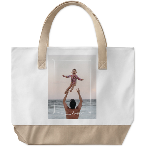 Love Border Large Tote, Beige, Photo Personalization, Large Tote, White