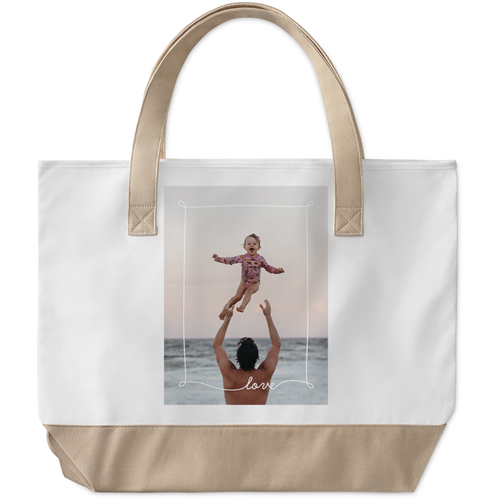 Love Border Large Tote, Beige, Photo Personalization, Large Tote, White