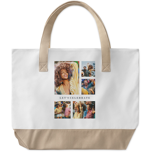 Caption Gallery of Five Large Tote, Beige, Photo Personalization, Large Tote, Multicolor