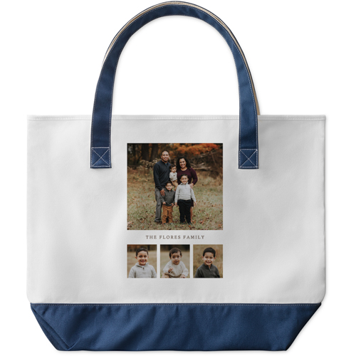 Hero Gallery of Four Large Tote, Navy, Photo Personalization, Large Tote, Multicolor