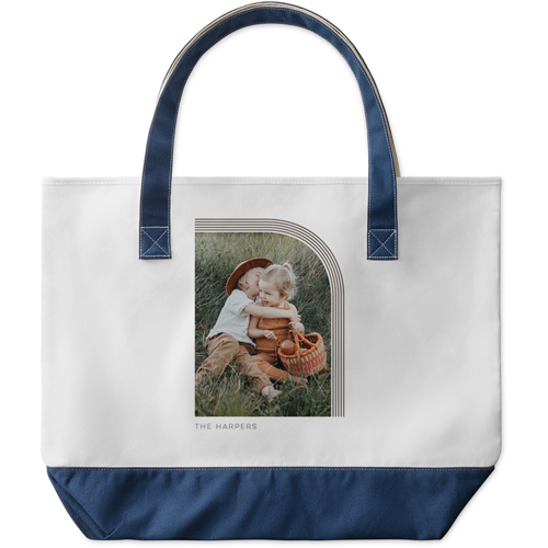 Arched Border Large Tote, Navy, Photo Personalization, Large Tote, Brown, taupe