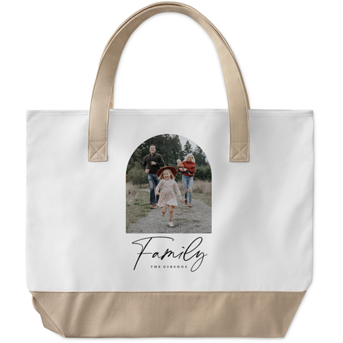 Family Arch Large Tote, Beige, Photo Personalization, Large Tote, White