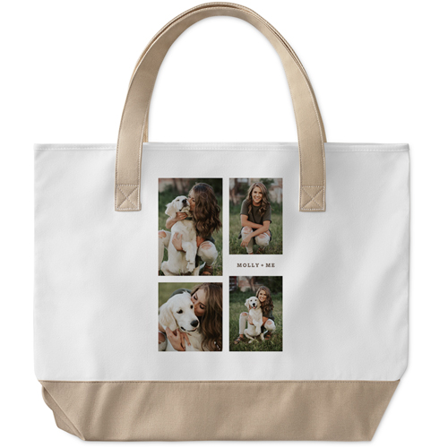 Caption Gallery Of Four Large Tote, Beige, Photo Personalization, Large Tote, Multicolor