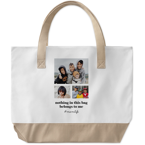 Gallery of Three Text Large Tote, Beige, Photo Personalization, Large Tote, Multicolor