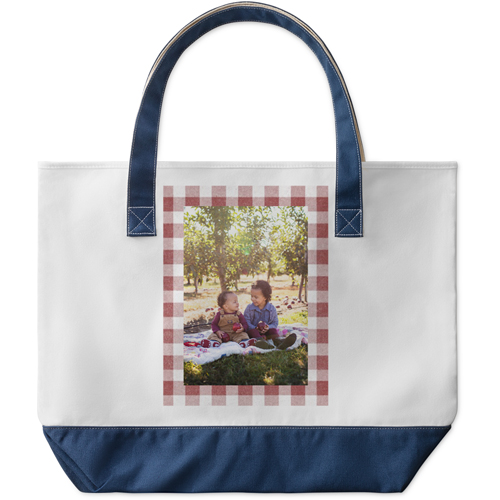 Border Gallery of One Large Tote, Navy, Photo Personalization, Large Tote, Multicolor