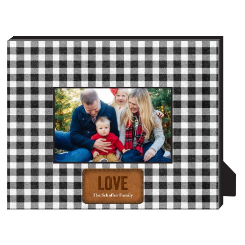 Leather Patch Plaid Personalized Frame, - Photo insert, 8x10, White